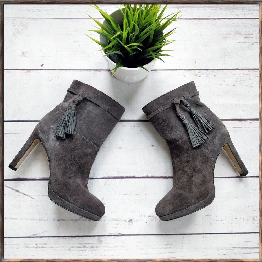 VIA SPIGA Bristol High Heel Tassel Booties Steel 6